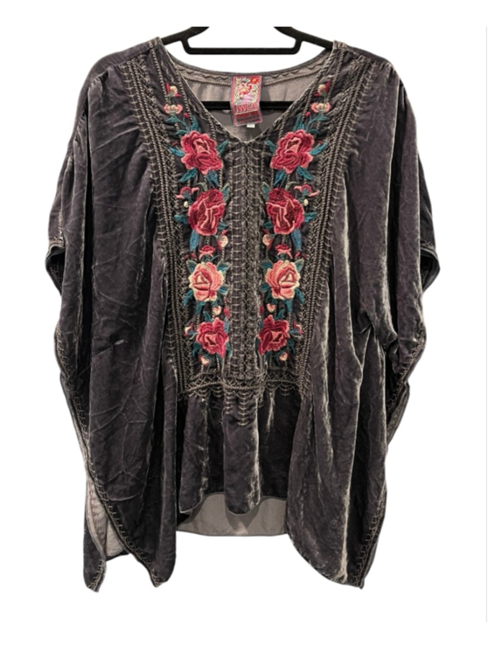 Johnny Was JWLA Tilda Velvet Silk Embroidered Poncho Tunic Blouse XS Oversized